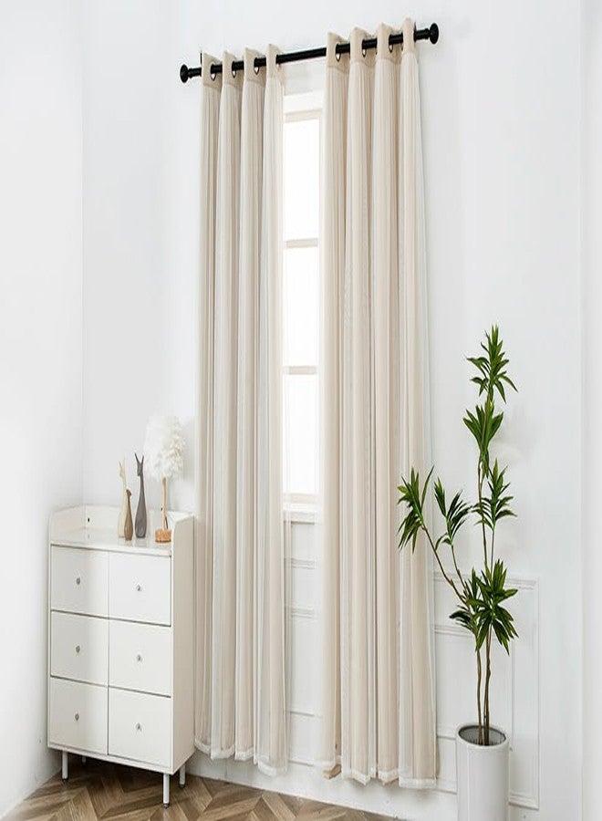 INLINAS Beige Blackout Curtains with Sheer Overlay - Grommet Top Thermal and Noise Reduction Panels for Bedroom and Living Room Light Blocking and Energy Saving, 52 x 84 Inches, Set of 2 - Image 3